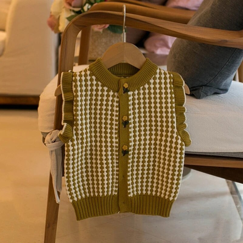 2023. aasta sügisene tüdrukute kampsunist vest, uus armas lilleline tüdrukute kardiganist särk, varrukateta pitsist kootud vest beebile