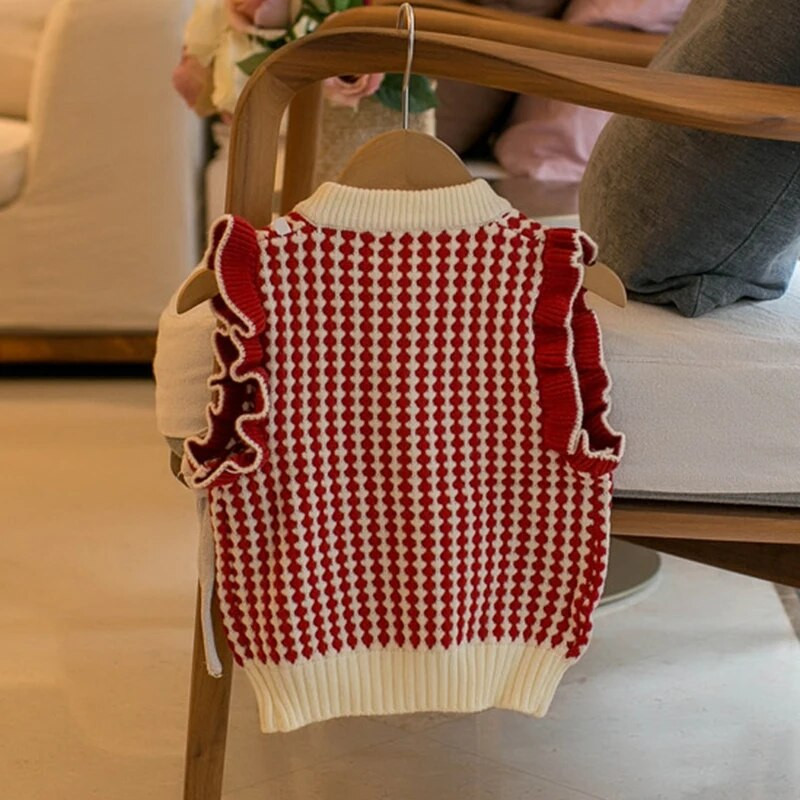 2023. aasta sügisene tüdrukute kampsunist vest, uus armas lilleline tüdrukute kardiganist särk, varrukateta pitsist kootud vest beebile