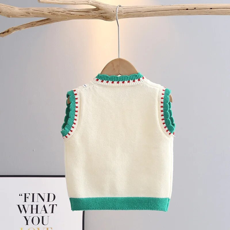Jarné a jesenné pletené vesty pre dievčatá, bez rukávov s čerešňovou výzdobou, batoľatá, detské vesty, dievčenské kardigany, topy GY04201