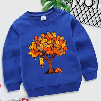 Качулки за малки деца Kawaii Котки Пуловер с дълъг ръкав Момчета Анимационни суичъри Котешко дърво Модни детски дрехи с животни Момичета Streetwear