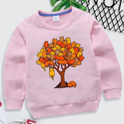 Hanorace pentru copii mici, pisici kawaii, pulover cu mânecă lungă, pentru băieți, desene animate, cu arbore de pisici, hanorace, animale, haine pentru copii, haine pentru fete