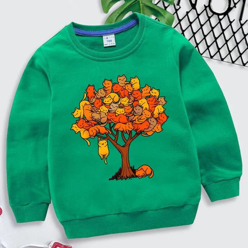 Hanorace pentru copii mici, pisici kawaii, pulover cu mânecă lungă, pentru băieți, desene animate, cu arbore de pisici, hanorace, animale, haine pentru copii, haine pentru fete