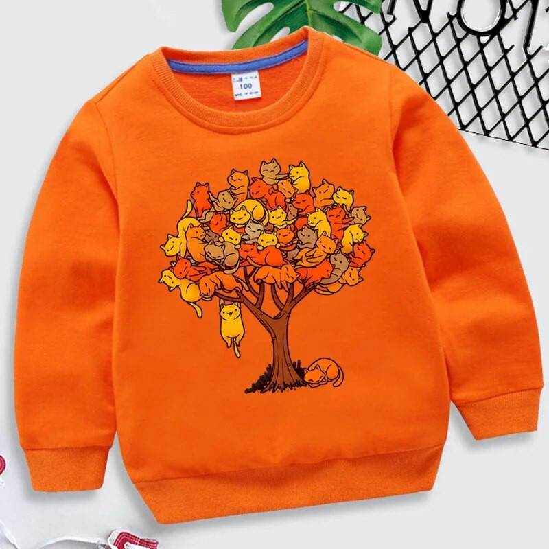 Hanorace pentru copii mici, pisici kawaii, pulover cu mânecă lungă, pentru băieți, desene animate, cu arbore de pisici, hanorace, animale, haine pentru copii, haine pentru fete