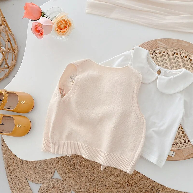 Βρεφικά κορίτσια πλεκτό γιλέκο παλτό με σχέδιο κέντημα Αμάνικο μαλακό ζεστό γιλέκο με λαιμόκοψη Ευέλικτο παιδικό μπουφάν