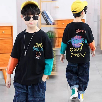 Drabužiai paaugliams berniukams, megztiniai berniukams ilgomis rankovėmis, vaikiški drabužiai berniukams, marškinėliai