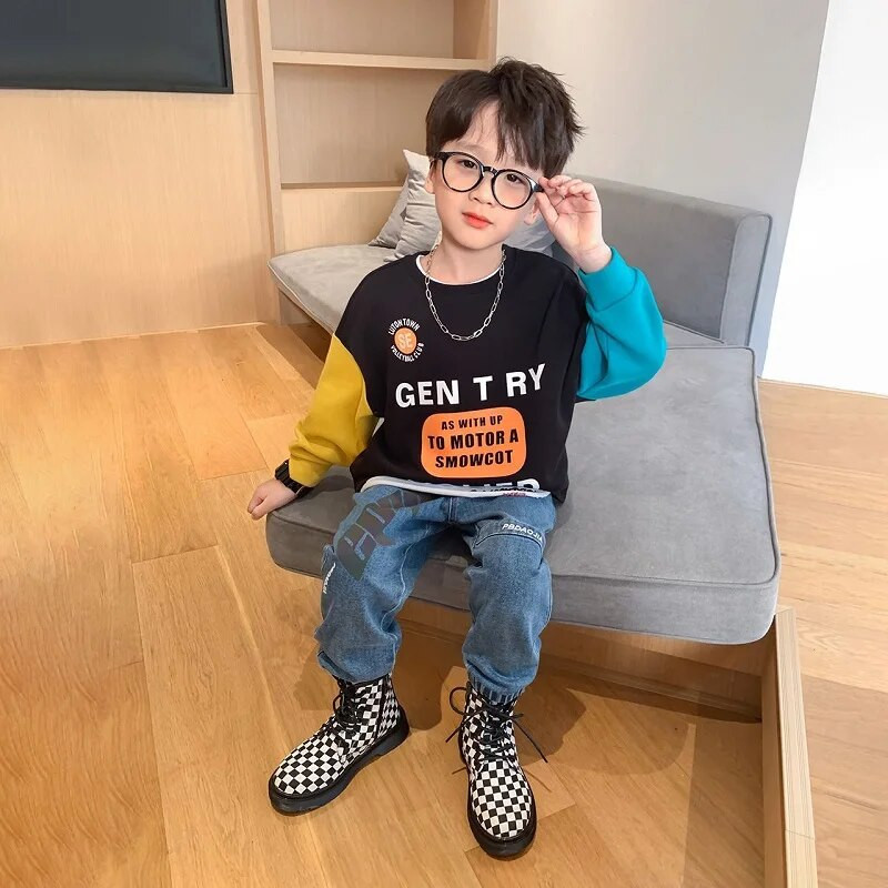 Drabužiai paaugliams berniukams, megztiniai berniukams ilgomis rankovėmis, vaikiški drabužiai berniukams, marškinėliai