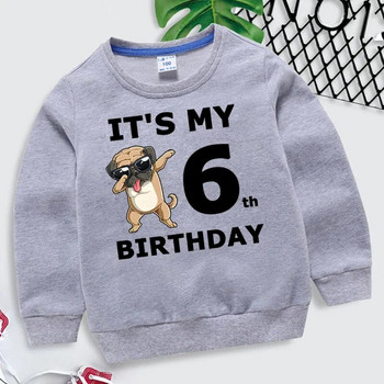 Детски суичър с качулка Момичета Смешни кучета Графични сиви дрехи Момчета 1-10-ти рожден ден Номер Суичър Детски ежедневен пуловер Harajuku Суичър