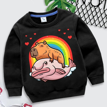 Capybara Giant Graphics Hoodies Κορίτσια Αγόρια Rainbow Hearts Moletom Infantil Harajuku Φούτερ για ζώα Αστεία επώνυμα παιδικά ρούχα