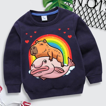 Capybara Giant Graphics Hoodies Момичета Момчета Rainbow Hearts Moletom Infantil Harajuku Animal Суичър Забавна марка Детски дрехи
