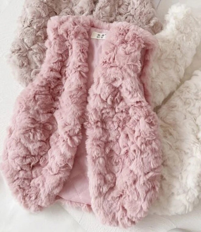 Moodne beebitüdruk printsess, talvine kunstkarusnahast vest puuvillane polsterdatud lapse vest, ühevärviline välisriided soojad paksud beebiriided 1-12 a