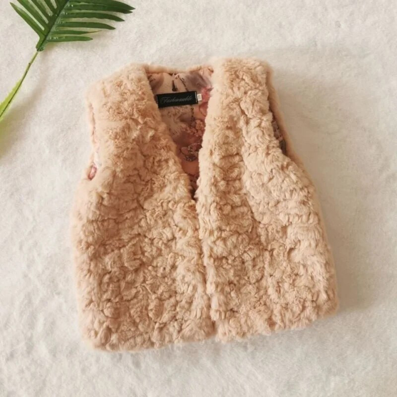 Moodne beebitüdruk printsess, talvine kunstkarusnahast vest puuvillane polsterdatud lapse vest, ühevärviline välisriided soojad paksud beebiriided 1-12 a