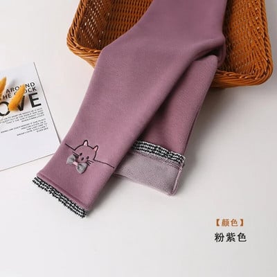 Dievčenské zimné teplé nohavice, detské plus zamatové zahusťovacie nohavice, bavlnené mašľové detské flísové nohavice, úzke nohavice pre dievčatá