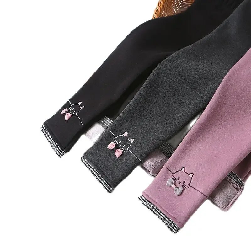 Dievčenské zimné teplé nohavice, detské plus zamatové zahusťovacie nohavice, bavlnené mašľové detské flísové nohavice, úzke nohavice pre dievčatá