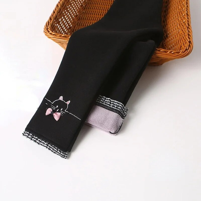 Dievčenské zimné teplé nohavice, detské plus zamatové zahusťovacie nohavice, bavlnené mašľové detské flísové nohavice, úzke nohavice pre dievčatá