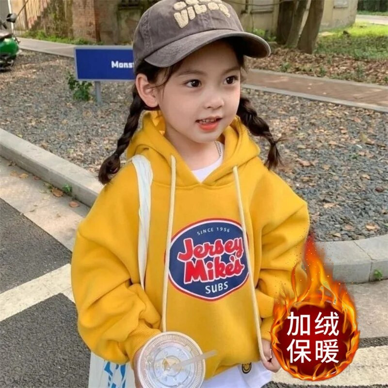 Lapsed Paksud dressipluusid Tüdrukud Kirjaprindid Pusad Lapsed Pikad varrukad Kapuutsiga dressid Sügis Talv vabaaja soojad riided