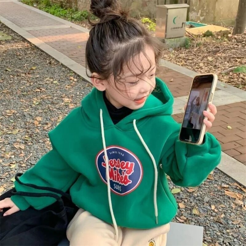 Lapsed Paksud dressipluusid Tüdrukud Kirjaprindid Pusad Lapsed Pikad varrukad Kapuutsiga dressid Sügis Talv vabaaja soojad riided