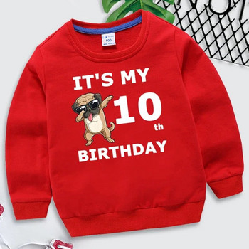 Забавни кучета Номер за рожден ден 1-10 Детски суичъри Детски пуловер Kawaii Карикатури Момче Момиче Качулки Парти за рожден ден Червена качулка