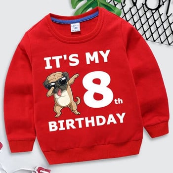 Забавни кучета Номер за рожден ден 1-10 Детски суичъри Детски пуловер Kawaii Карикатури Момче Момиче Качулки Парти за рожден ден Червена качулка