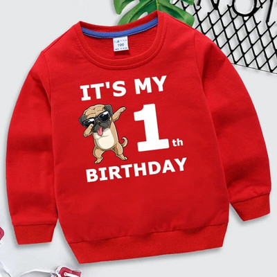 Detské mikiny s nápisom „Vtipné psy“ s narodeninovými číslami 1-10, detské kawaii sveter, kreslené postavičky, mikiny na narodeninovú oslavu, červená mikina