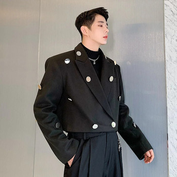 NOYMEI Къс блейзър с метално копче Персонализиран свободен двуреден ревер с едноцветен моден корейски пролетен мъжки костюм Палто WA1473