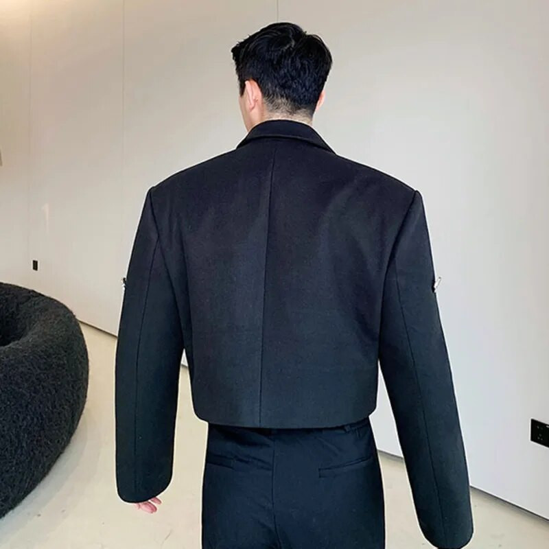 NOYMEI Krátke sako s kovovými gombíkmi, personalizované, voľné, dvojradové, klopové, jednofarebné, módne kórejské jarné pánske sako, kabát WA1473