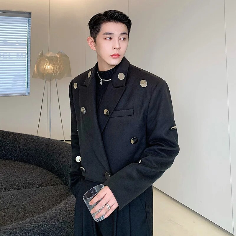 NOYMEI Krátke sako s kovovými gombíkmi, personalizované, voľné, dvojradové, klopové, jednofarebné, módne kórejské jarné pánske sako, kabát WA1473