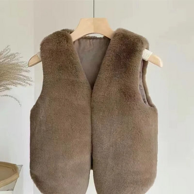 Veste de blană artificială pentru fete 2022, toamnă iarnă, veste pentru copii pentru fetiță, 2-7 ani, îmbrăcăminte exterioară pentru copii DWQ067