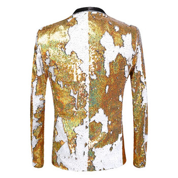 Χρυσή παγιέτα με ένα κουμπί σάλι γιακά κοστούμι Ανδρικό μπουφάν Bling Glitter Nightclub Prom DJ Blazer Jacket Πολυτελή ρούχα γαμπρού