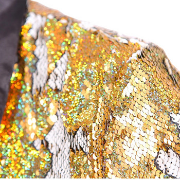 Златни пайети Едно копче Шал Яка Костюм Яке Мъжки Bling Glitter Нощен клуб Абитуриентски DJ Блейзър Яке Луксозни дрехи на младоженеца