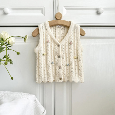 deer jonmi 2024 uued kevadised laste kootud vestid, õõnsad tikandid, varrukateta kardigan korea stiilis beebitüdrukute vestid