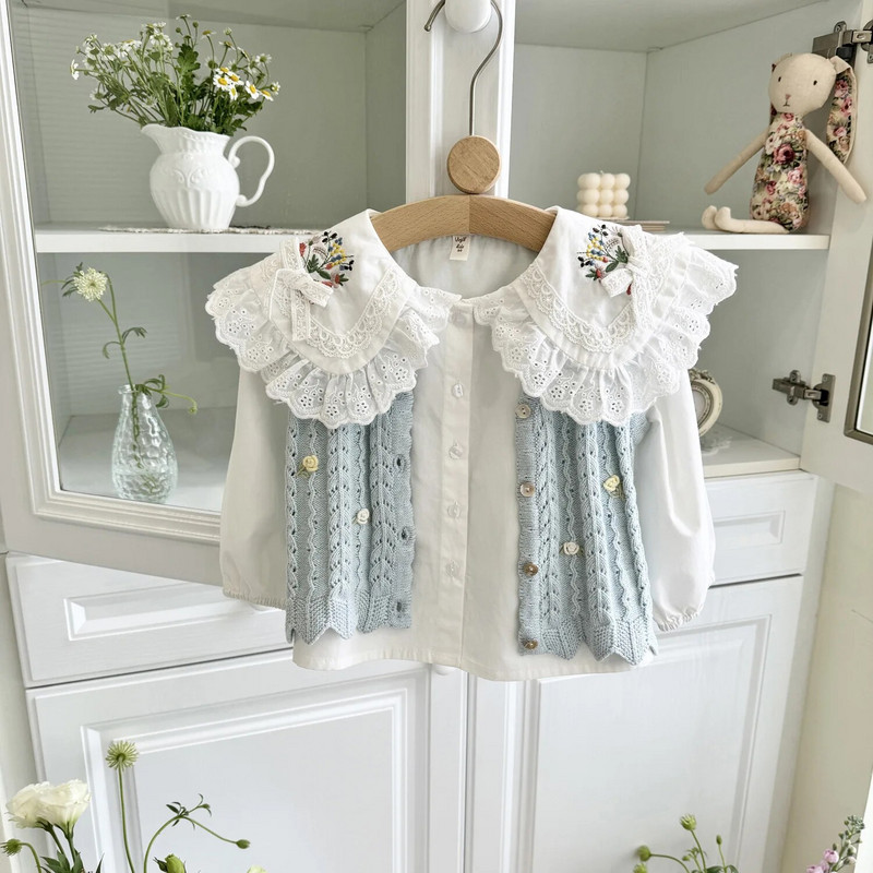 deer jonmi 2024 uued kevadised laste kootud vestid, õõnsad tikandid, varrukateta kardigan korea stiilis beebitüdrukute vestid