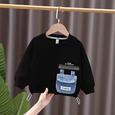 Chlapčenská mikina s okrúhlym výstrihom a písmenami pre deti 1-7 rokov, jarné a jesenné oblečenie, detský top, čiernosivá farba, vrchné oblečenie