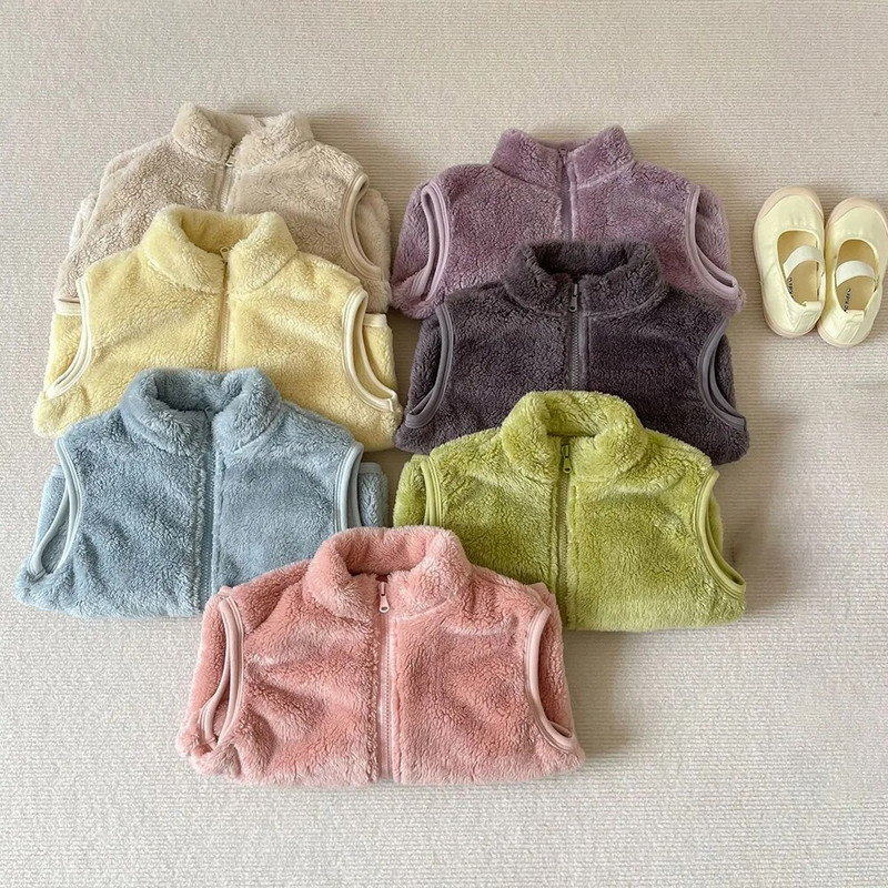Tüdrukud, poisid, sametvest, sügistalv vabaaja vaba ühevärvilised varrukateta jakid lastele paksud soe vest mantel ülerõivad