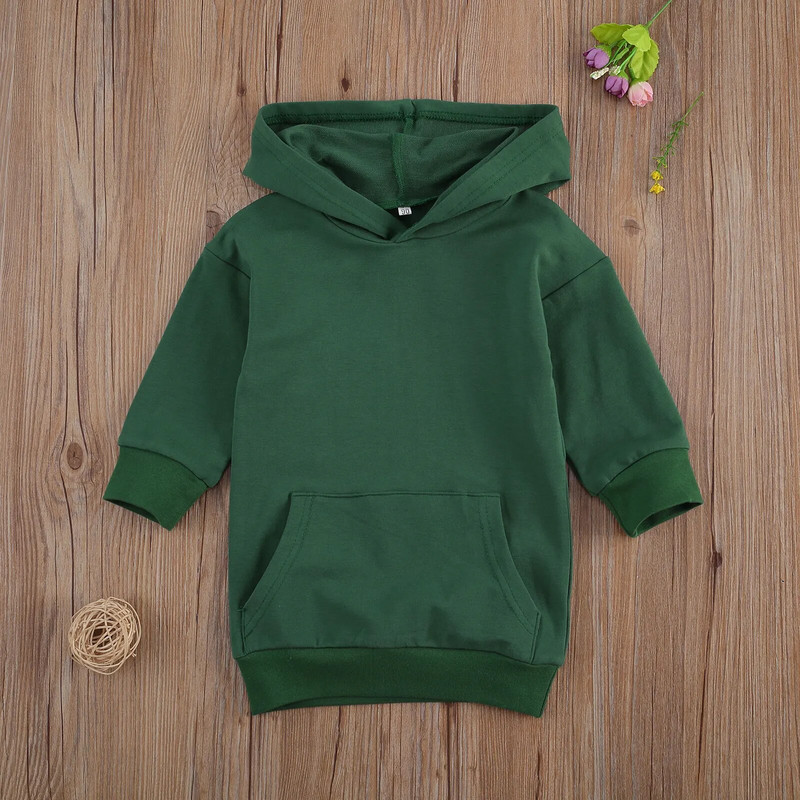 FOCUSNORM Moda Toamnă Copii Fete Hanorace Rochie Ținute 1-5Y Solid Manecă Lungă Pulover Buzunar Lungime Lungime Rochie dreaptă