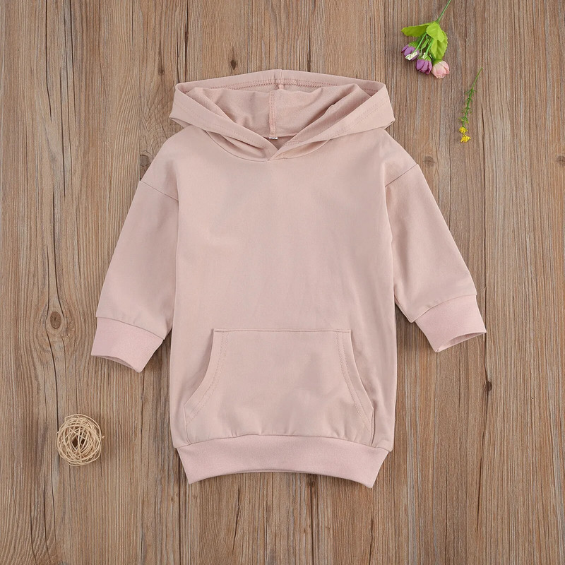 FOCUSNORM Moda Toamnă Copii Fete Hanorace Rochie Ținute 1-5Y Solid Manecă Lungă Pulover Buzunar Lungime Lungime Rochie dreaptă