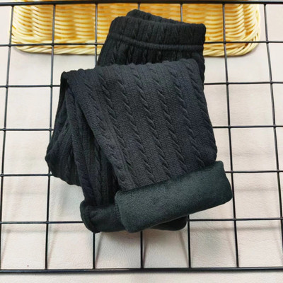 Laste püksid Tüdrukute plüüsis püksid kootud žakaarvärvi Sügis- ja Talvine soojad säärised Kitsad püksid