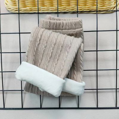 Laste püksid Tüdrukute plüüsis püksid kootud žakaarvärvi Sügis- ja Talvine soojad säärised Kitsad püksid