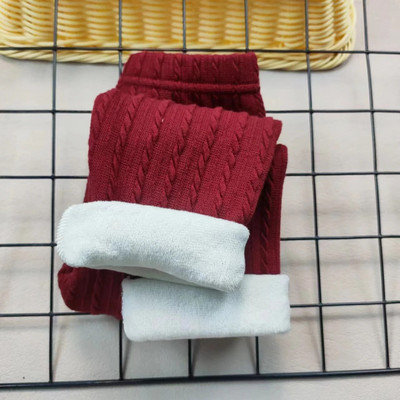 Laste püksid Tüdrukute plüüsis püksid kootud žakaarvärvi Sügis- ja Talvine soojad säärised Kitsad püksid