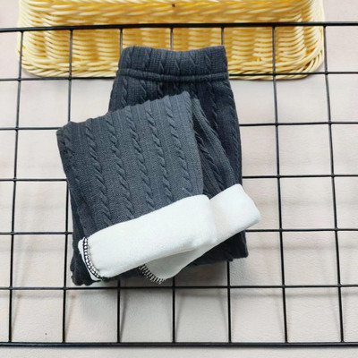 Laste püksid Tüdrukute plüüsis püksid kootud žakaarvärvi Sügis- ja Talvine soojad säärised Kitsad püksid