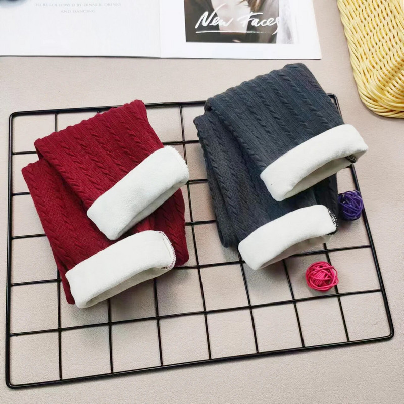 Laste püksid Tüdrukute plüüsis püksid kootud žakaarvärvi Sügis- ja Talvine soojad säärised Kitsad püksid