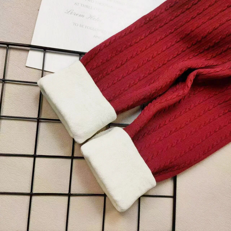 Laste püksid Tüdrukute plüüsis püksid kootud žakaarvärvi Sügis- ja Talvine soojad säärised Kitsad püksid