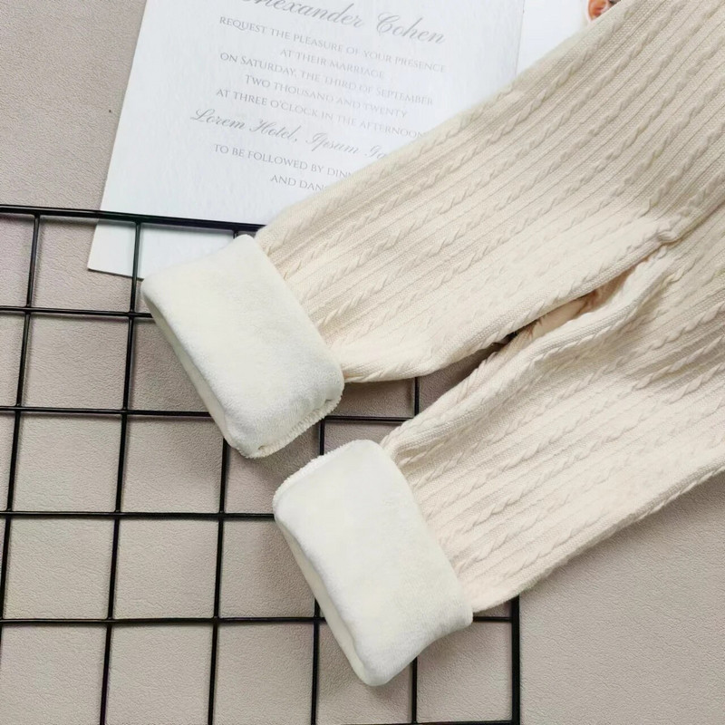 Laste püksid Tüdrukute plüüsis püksid kootud žakaarvärvi Sügis- ja Talvine soojad säärised Kitsad püksid