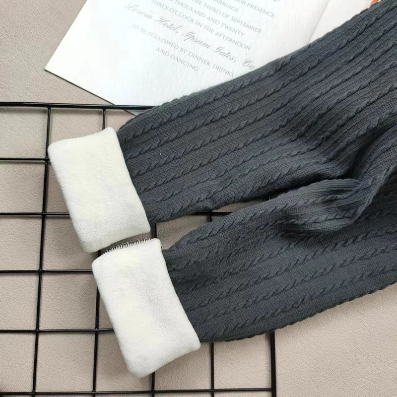 Laste püksid Tüdrukute plüüsis püksid kootud žakaarvärvi Sügis- ja Talvine soojad säärised Kitsad püksid