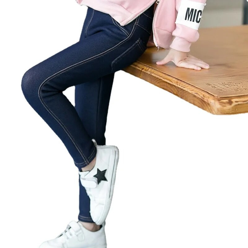 Pantaloni skinny pentru fete Leggings groși de iarnă pentru fete Pantaloni creion Pantaloni lungi din denim de cowboy Pantaloni pentru copii Haine de iarnă pentru copii