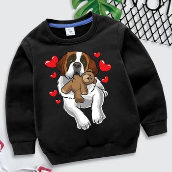 Модни качулки Saint Bernard с графика на сърце Детски дрехи Kawaii Animal Roupa Infantil Ежедневни суичъри за момичета и момчета