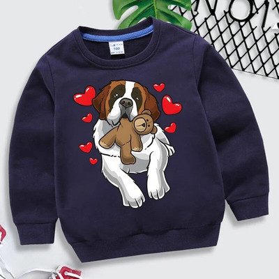 Modne majice s kapuljačom Saint Bernard s grafikom srca Dječja odjeća Kawaii Animal Roupa Infantil Ležerna majica za djevojčice i dječake