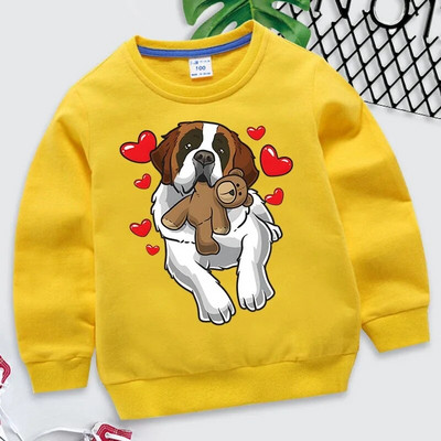 Módne mikiny so svätým Bernardom a srdcom, detské oblečenie, kawaii zvieratká, detská mikina, ležérna dievčenská mikina s kapucňou a motívom srdca
