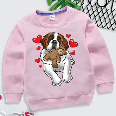 Módne mikiny so svätým Bernardom a srdcom, detské oblečenie, kawaii zvieratká, detská mikina, ležérna dievčenská mikina s kapucňou a motívom srdca