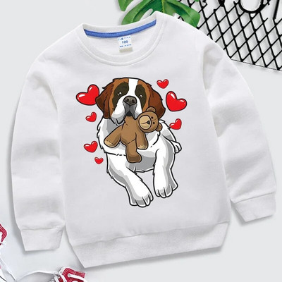 Módne mikiny so svätým Bernardom a srdcom, detské oblečenie, kawaii zvieratká, detská mikina, ležérna dievčenská mikina s kapucňou a motívom srdca