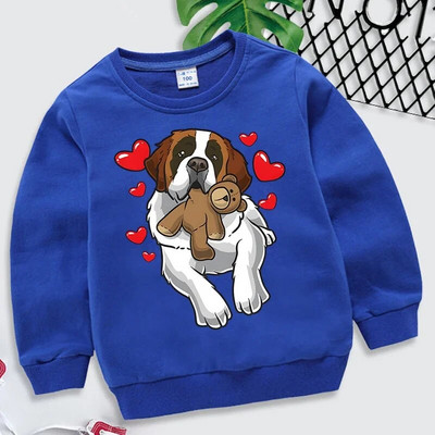Módne mikiny so svätým Bernardom a srdcom, detské oblečenie, kawaii zvieratká, detská mikina, ležérna dievčenská mikina s kapucňou a motívom srdca